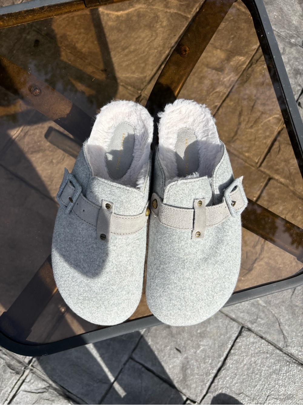 American Eagle Outfitters Light Gray Faux-Fur Lined Slip-On Clogs